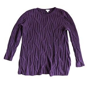 J. Jill Women's Chenille Sweater Purple Cable‎ Knit Long Sleeve Pullover- Size S